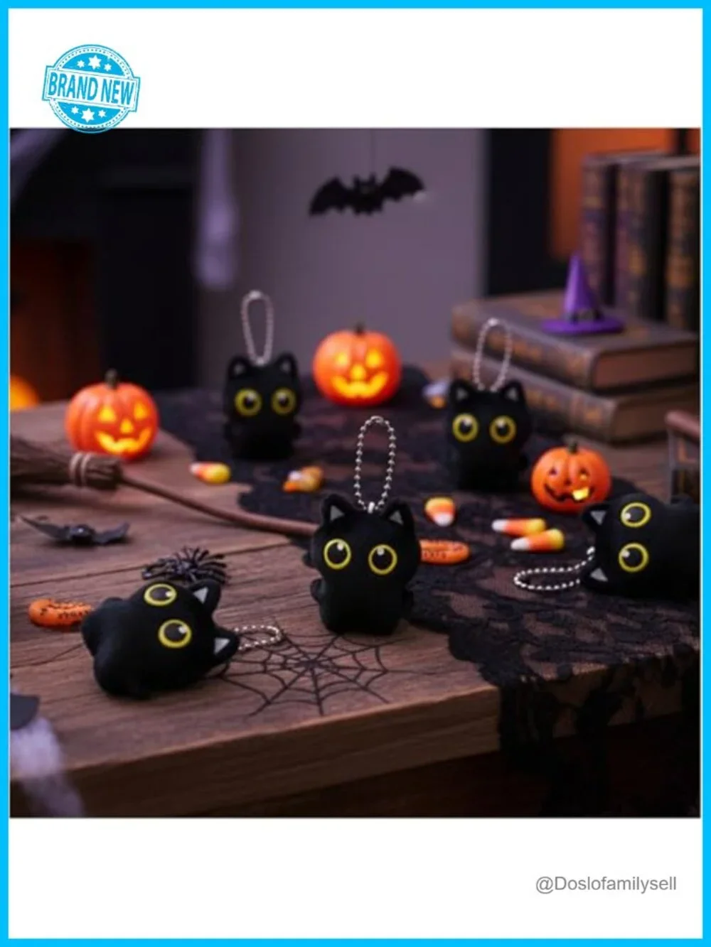 Set of 6 Cartoon Cat Keychains with Heart Lobster Clasps